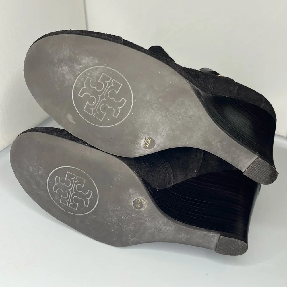 Tory Burch Women’s Size 9.5 Black Suede “Adrienne” Chelsea Wedge Ankle Boots